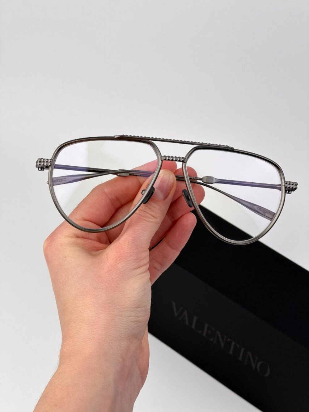 Valentino Unisex Eyeglasses – Matte Black Rhodium Pilot V-STUD-II VLX-133 B